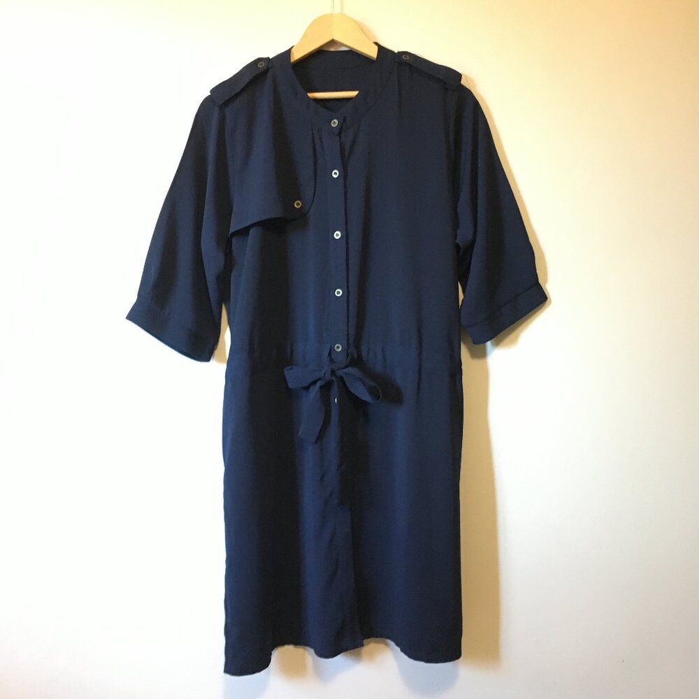 Handmade Navy Blue Military Button Down Tunic Dress Size Large L